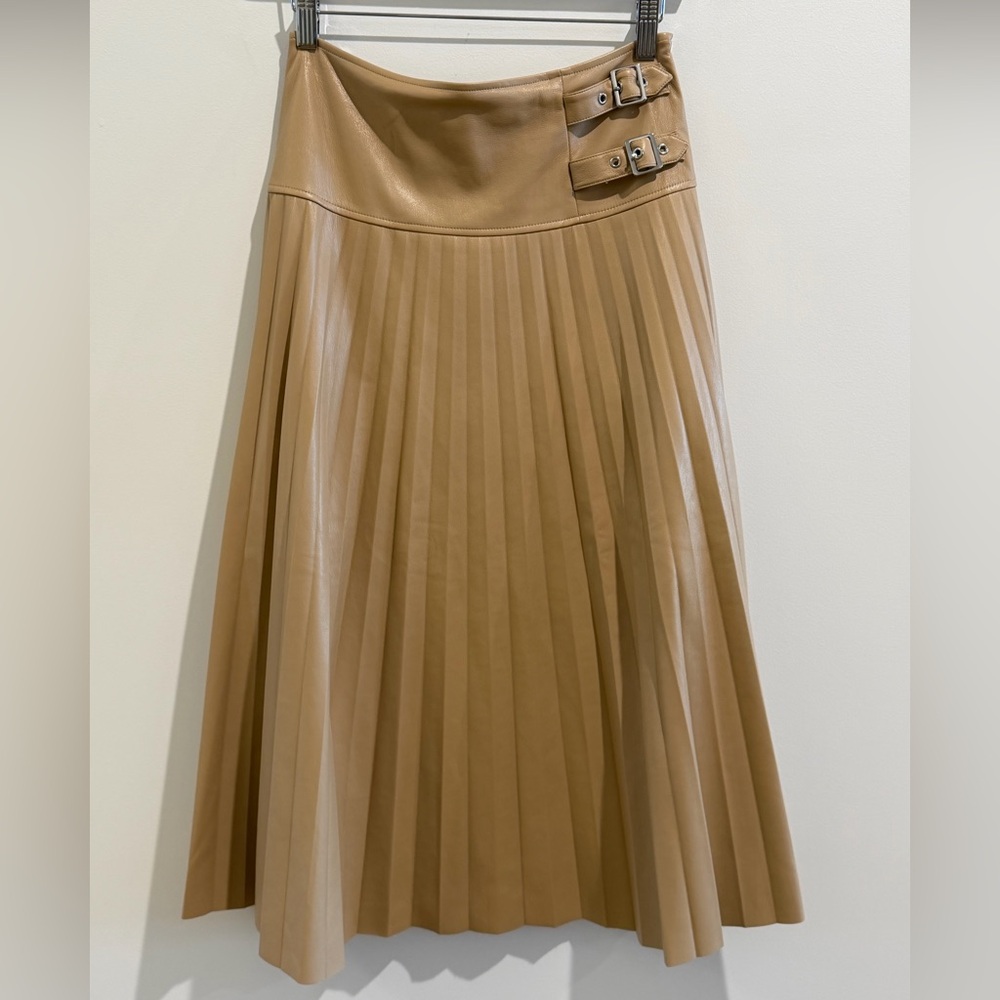 New Caballero Faux Leather Pleated Midi Skirt